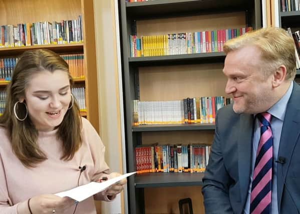 Mollydee Mitchell from James Calvert Spence College, who gained the results she needs to go to Sheffield Hallam University to study education with psychology and counselling, and Coun Wayne Daley, cabinet member for childrens services at Northumberland County Council.