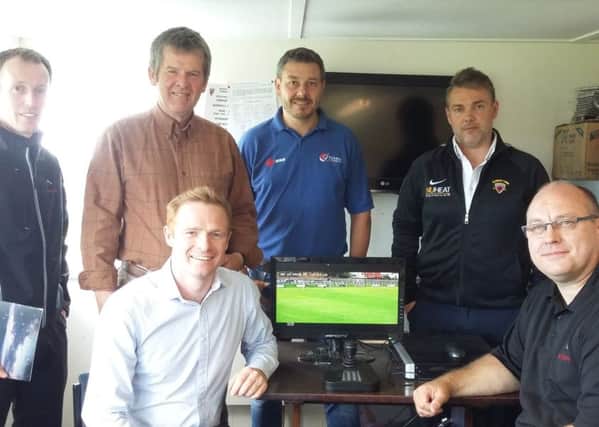 From left: Top row: Gareth Carter (Alncom), Coun Gordon Castle, Neil Pickard (Pickard Electricals), and Mark Jones (Alnwick Town). Bottom row: Coun Robbie Moore and Stephen Pinchen (Alncom) with the CCTV equipment.