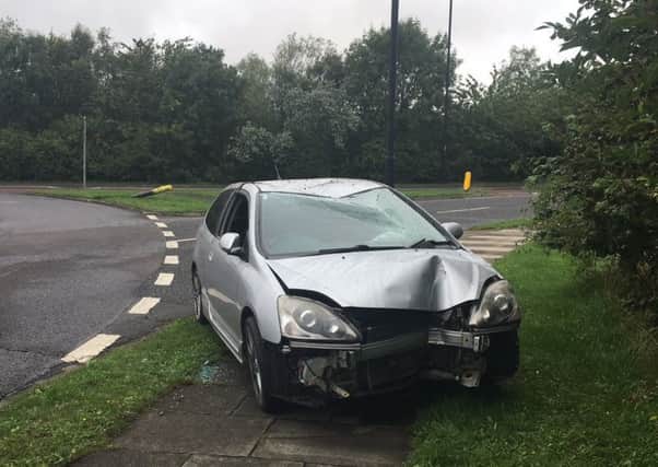 The Honda Civic after it crashed on Earsdon Road, in West Monkseaton.