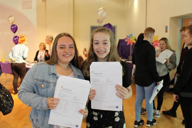 Stephanie Mitchell and Daniella Cochrane with their GCSE exam results.