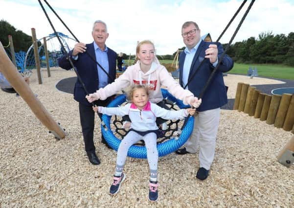 Councillors Glen Sanderson and Scott Dickinson at the launch of the new play park. Picture by Crest Photography