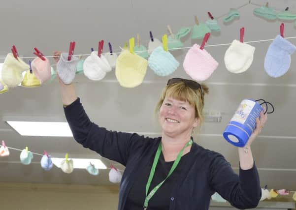 Show chairman Barbara Jackson with the baby bonnet bunting that was raising funds for the Tiny Lives charity at the RVI. Picture by Jane Coltman