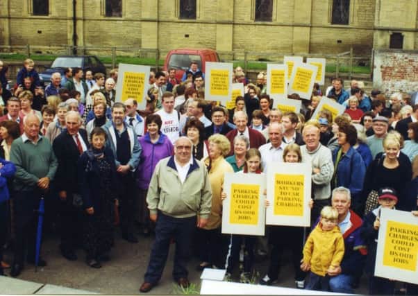 A demonstration against a car parking charges proposal from the Morpeth and District Chamber of Trade archives.