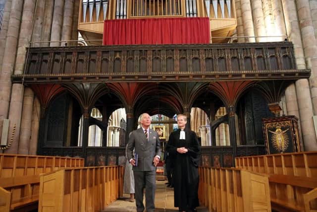 The Prince of Wales was shown around Hexham Abbey by Rector of Hexham, Canon Dr Dagmar Winter.