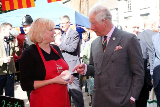 Prince Charles with Elys Poppy, aka the Sauce Queen, in Hexham.