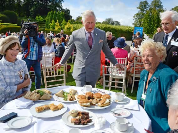 Prince Charles at the garden party for volunteers and carers at The Alnwick Garden.  Picture by Jane Coltman