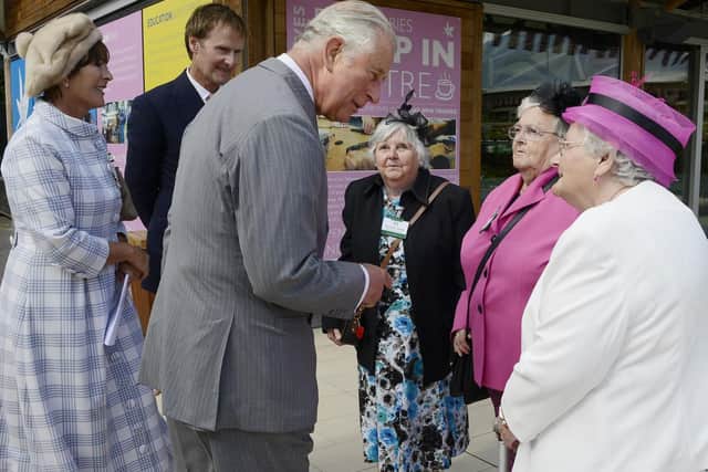 Prince Charles with Alnwick Garden regulars Eileen Gearing, Sheila Maddison and Audrey Maddison. Picture by Jane Coltman