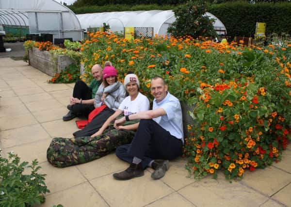 From left: Trevor Jones, head gardener at The Alnwick Garden; Bianca Robinson, CEO Sleepout; Sam Ruth, from Changing Lives; and Mark Brassell, Garden CEO.