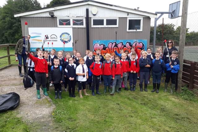 The litter-pickers from Seahouses school. Picture by Coast Care