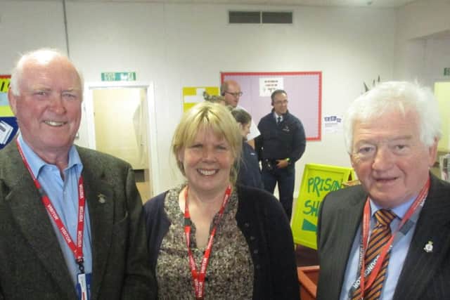 Amble Mayor Craig Weir, Mary Davidson, from Churches Together, and Coun Jeff Watson.