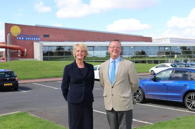 Cllr Peter Jackson, leader of Northumberland County Council, and Cllr Cath Homer, cabinet member for culture, arts and leisure, at the Swan Centre for Leisure in Berwick.