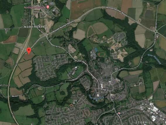 The development site next to the A1 to the north-west of Morpeth. Picture from Google