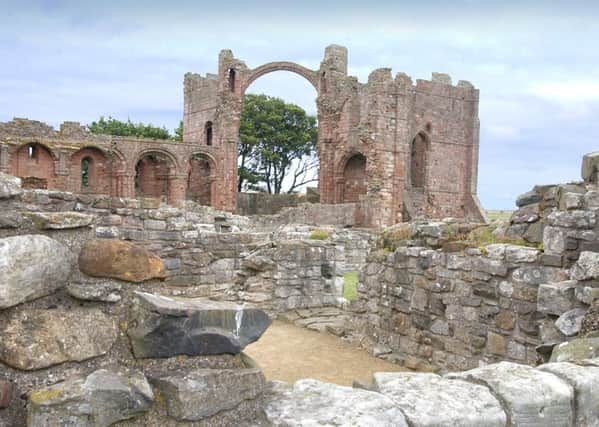 VIEWS OF HOLY ISLAND, LINDISFARNE, INCLUDING LINDISFARNE GOSPELS GARDEN, LINDISFARNE HERITAGE CENTRE AND LINDISFARNE PRIORY AND STATUE OF SAINT AIDEN