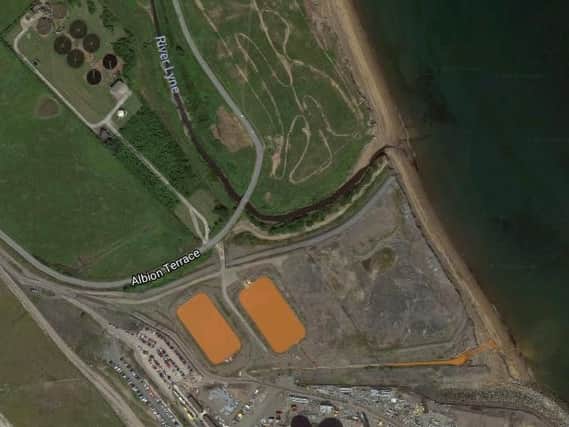 The current treatment ponds and discharge point at Lynemouth. Picture from Google