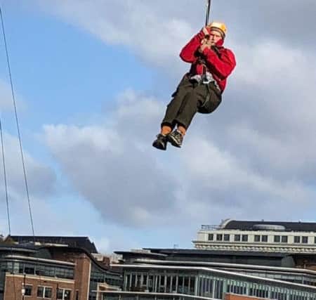 Terry Owen-Smith pictured during his zip slide.