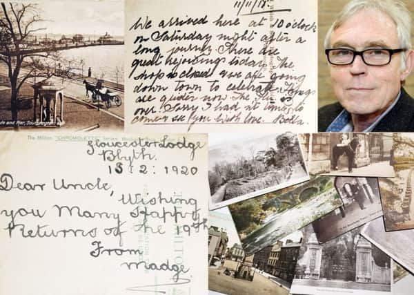 A postcards montage and Cramlington Town Council clerk Bob Baker, top right.