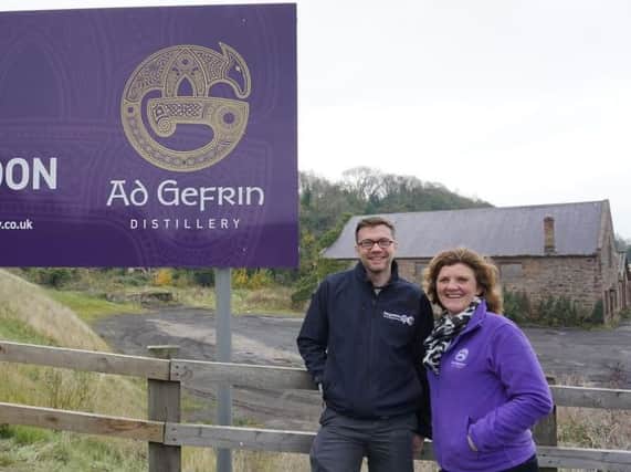 Chris and Eileen Ferguson at the site of the proposed distillery and visitor centre in Wooler.
