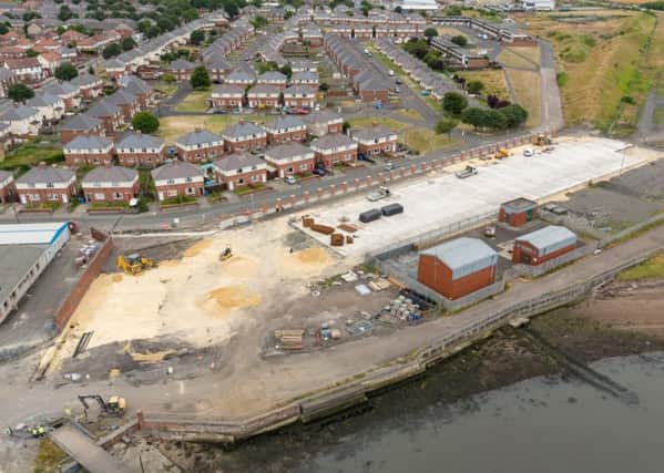 Construction of the Â£600,000 flood defence scheme in Blyth.