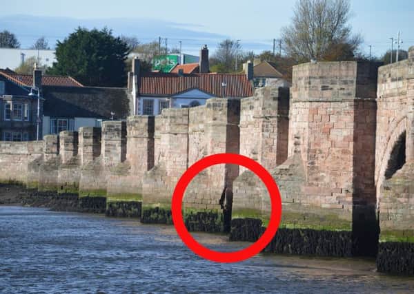 A damaged section of the Old Bridge in Berwick.