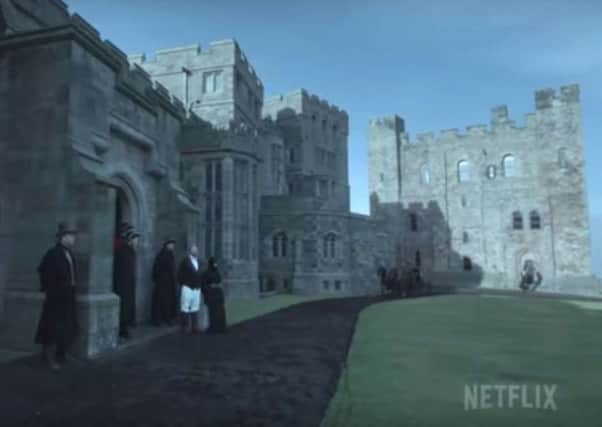 Bamburgh Castle appearing on the trailer for the third series of the Netflix drama Frontier.