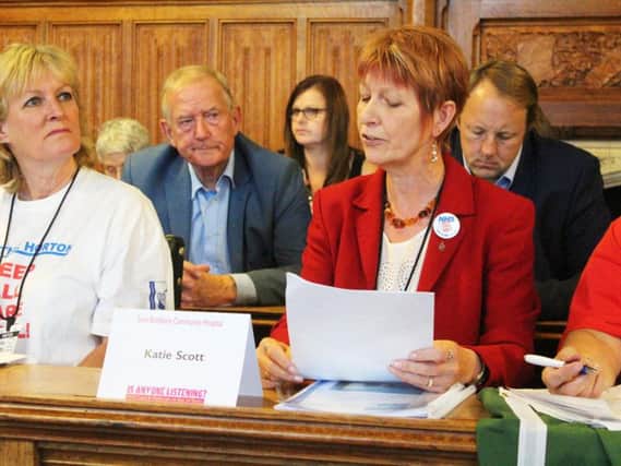 Katie Scott, from the Save Rothbury Community Hospital campaign team, speaking at the Houses of Parliament in September.