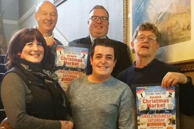 Craig Martin (White Swan), Tracey Sprigg (Northumberland Eats) and Lewis Denny join Carlo Biagioni and Philip Angier to launch Small Business Saturday 2018
