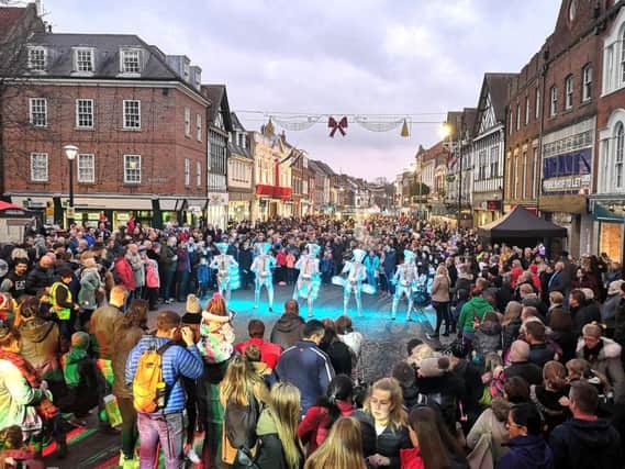 Hundred's of people gather to watch SPARK entertain at the Christmas Lights celebrations. Picture by Jane Coltman