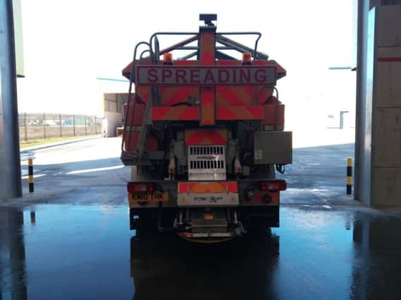 The back of a Highways England gritter.