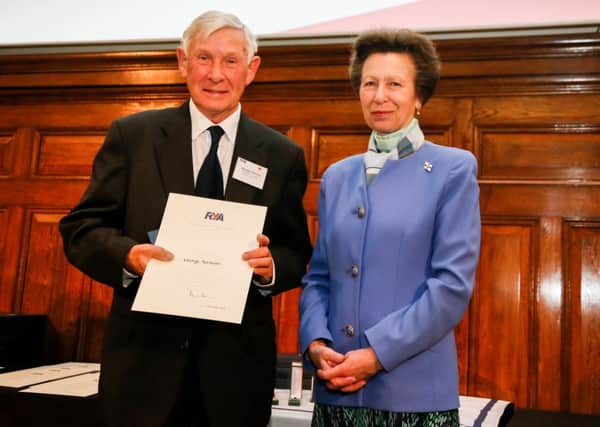 George Ternent receives his award from the Princess Royal. Picture by Paul Wyeth
