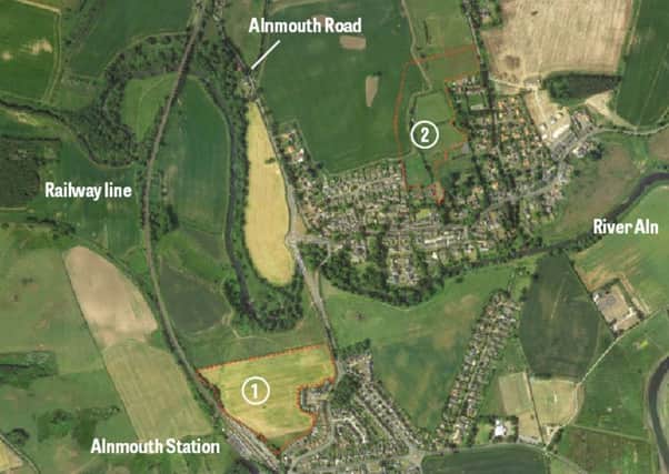 Northumberland Estates plans include 60 houses in area 1, near the station, and 40 homes to the north of Lesbury (area 2).
