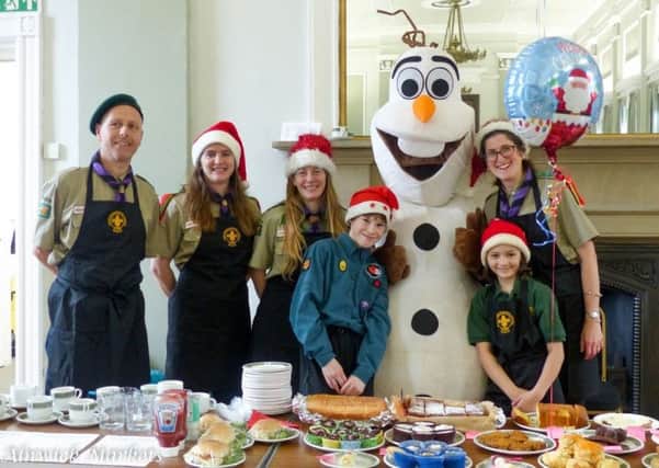 Local Scouts in the Northumberland Hall get a visit from Olaf during Alnwick Christmas Market.