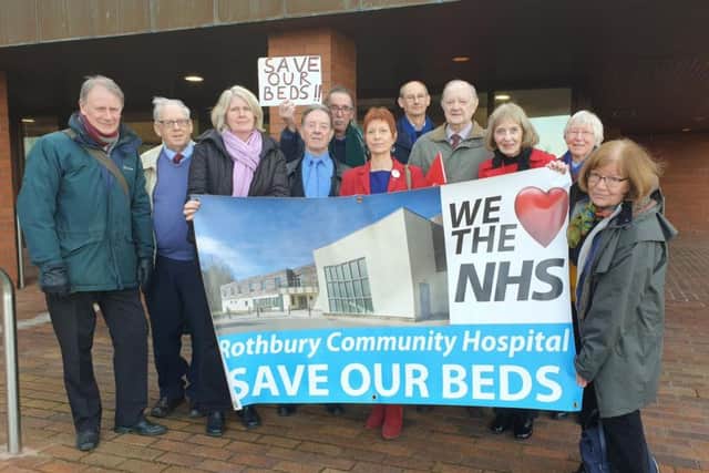 Protesters outside County Hall after the meeting of Northumberland County Councils review group for Rothbury Community Hospital.