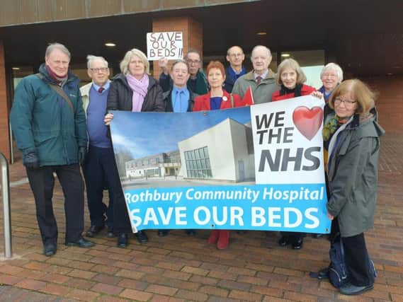Protesters outside County Hall after the meeting of Northumberland County Councils review group for Rothbury Community Hospital.