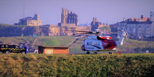 An HM Coastguard rescue helicopter at Cullercoats. Picture by John Tuttiett