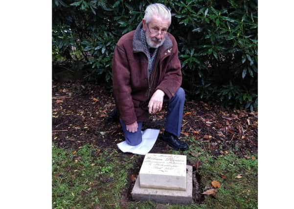 Historian Adrian Ions at the memorial stone for William Davison.