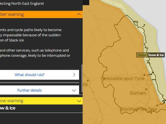 The Met Office warning for freezing rain and ice.