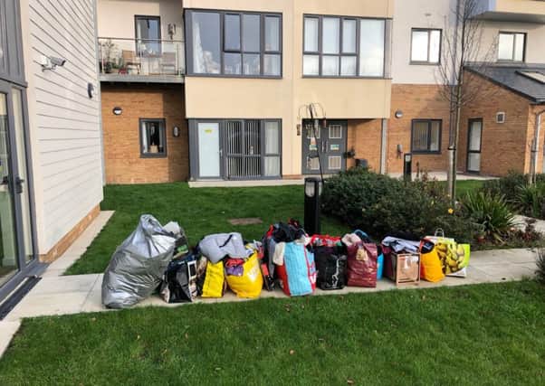 Bags full of donated goods from the residents of Weavers Court in Alnwick.