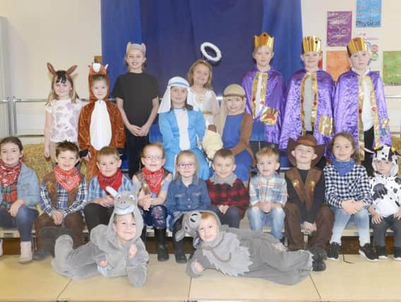 Broomhill First School youngsters in their cowboy-themed Nativity scene.