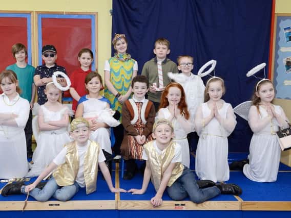 Amble First School pupils line up for their Christmas play.