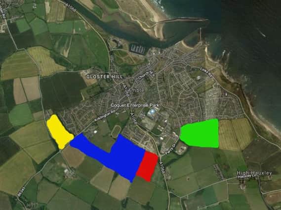 The site in question in Amble (in yellow) as well as the other sites which were re-approved last month.