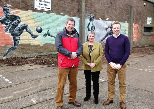 County councillors Robbie Moore and Gordon Castle and Deputy Mayor of Alnwick Lynda Wearn at the school site.