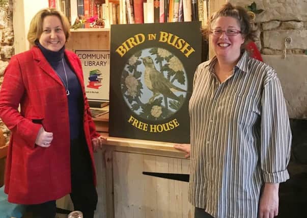 MP Anne-Marie Trevelyan with Katie Bland at the Bird in Bush pub, Elsdon.