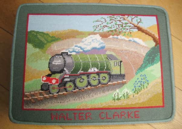 The Flying Scotsman,  painted by Joe Allan, stitched by Jan Applegarth, and sponsored by Doris Clarke, of Craster, whose husband Wally once fired this famous locomotive.