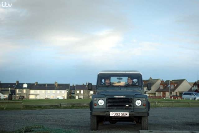 Vera's trademark Land Rover parked in the Harbour Road car park in Amble.