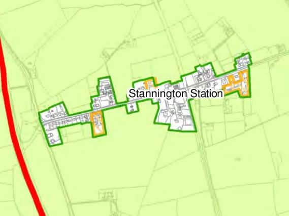 A map showing the green-belt extension boundaries from the submission draft of the Northumberland Local Plan. Sites in orange have planning permission for housing.