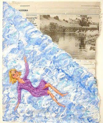 Waterfall, acrylic on Northumberland Gazette, 2014.