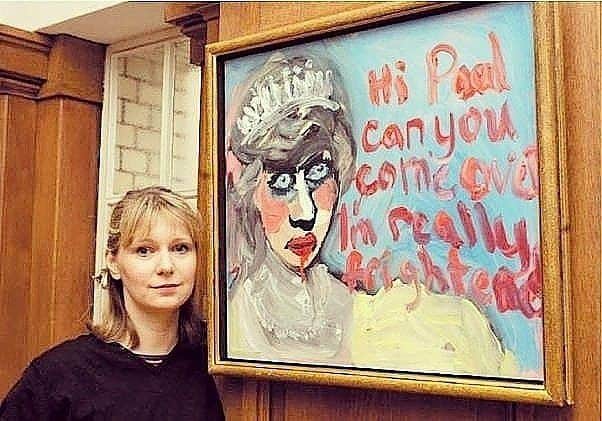 Stella with her famous Hi Paul painting.