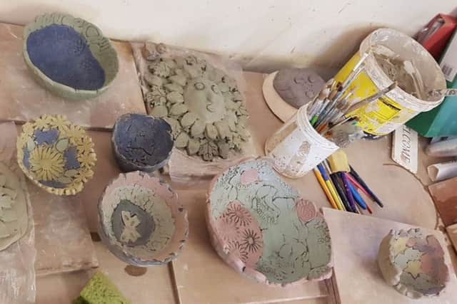 Some of the work created in the pottery class.
