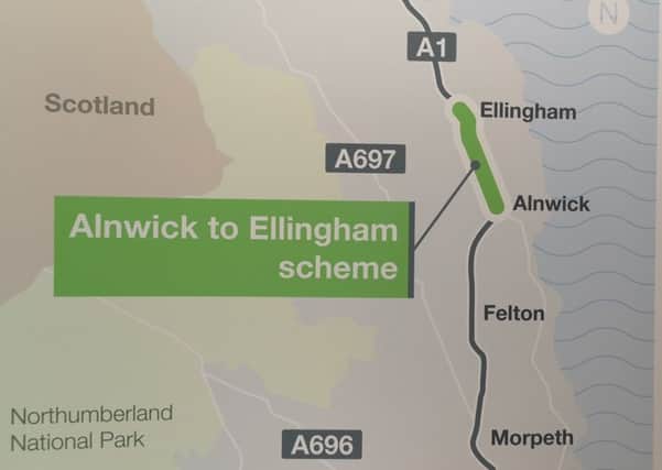One of the Alnwick to Ellingham A1 scheme information boards.