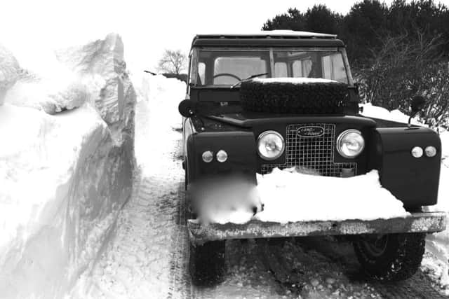 Drifts the height of a Land Rover near Duddo, by Hugh Barry.